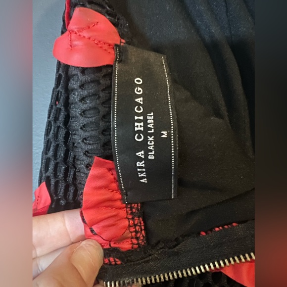 AKIRA Black and Red Roses Fishnet Babydoll Dress Size Medium - Picture 4 of 4